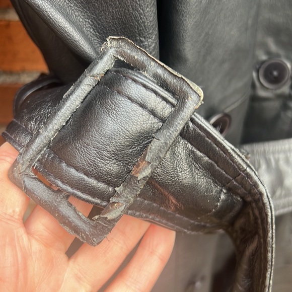 Vintage Black Leather Women’s Trenchcoat XXL Burk’s Bay - Picture 8 of 17